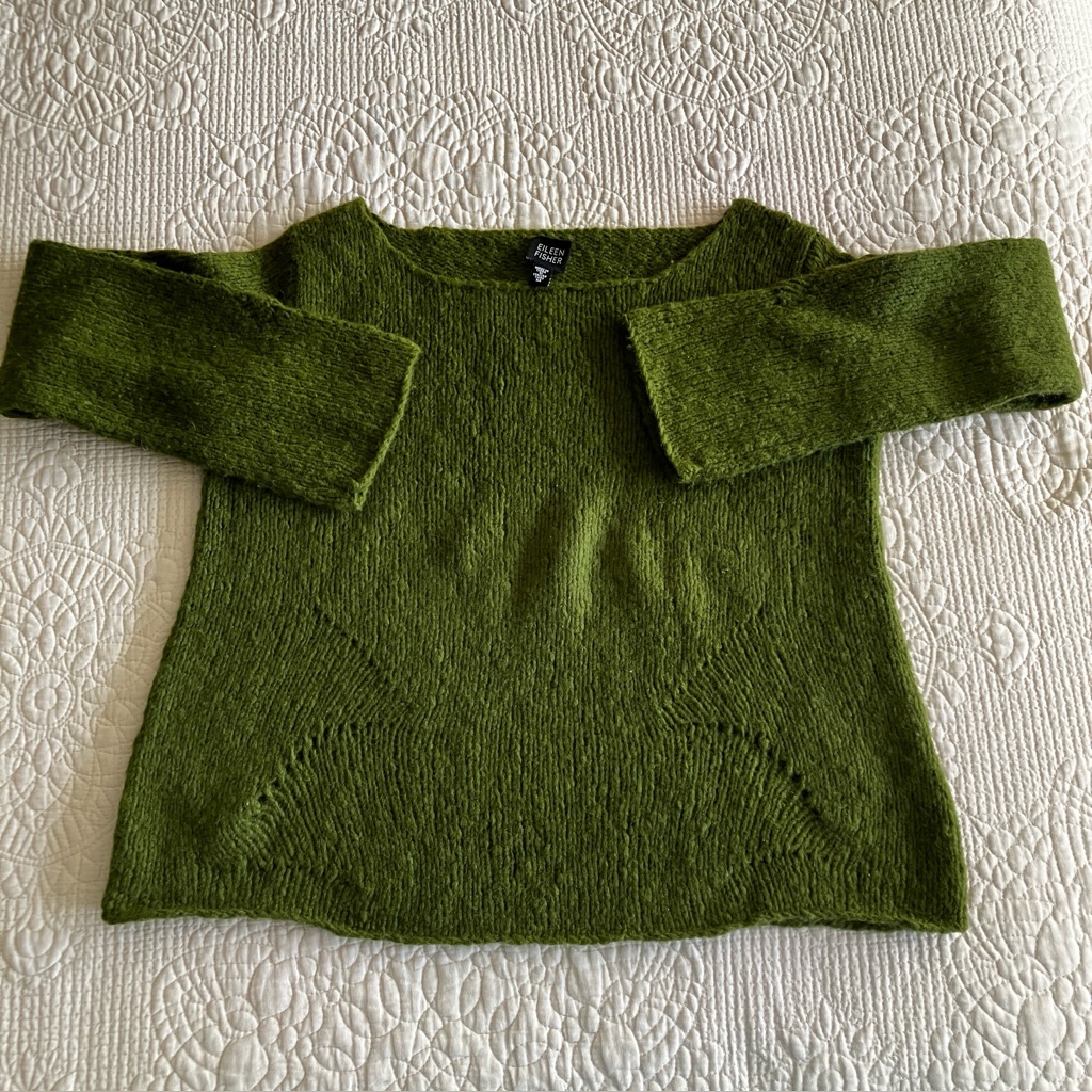 Eileen Fisher Olive Green Wool/Angora Bateau Neck Sweater